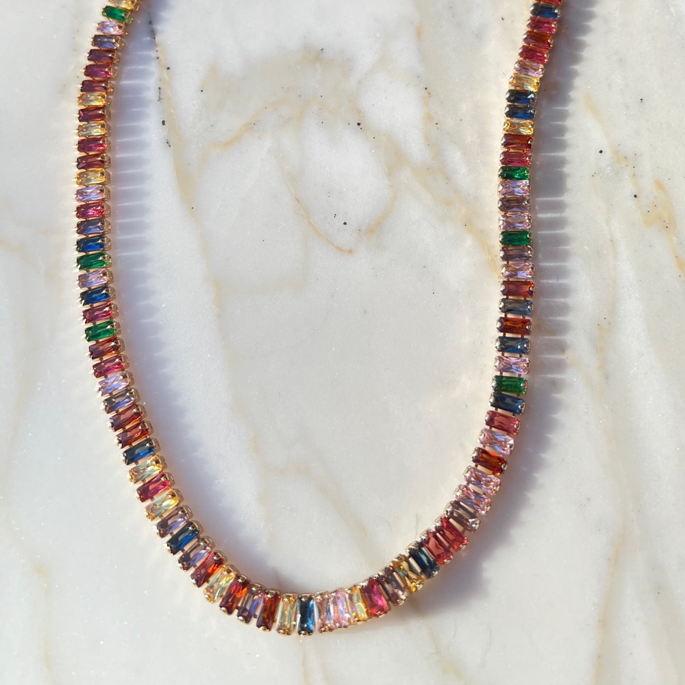 🌈 Rainbow Zircon Stone Tennis Necklace 💎 STAINLESS STEEL